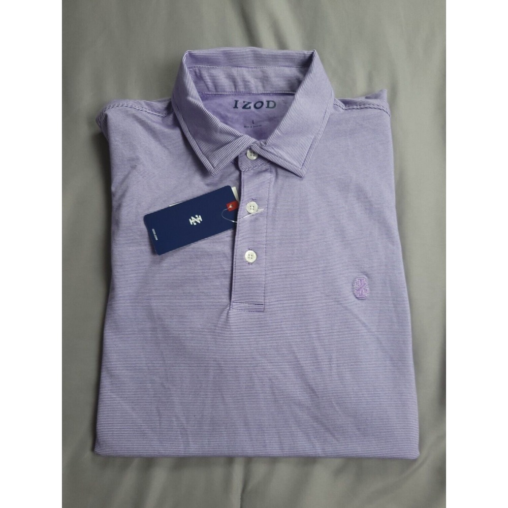 IZOD Polo Shirt Men's Large Breeze Collection Violet Tulip Purple Striped NWT